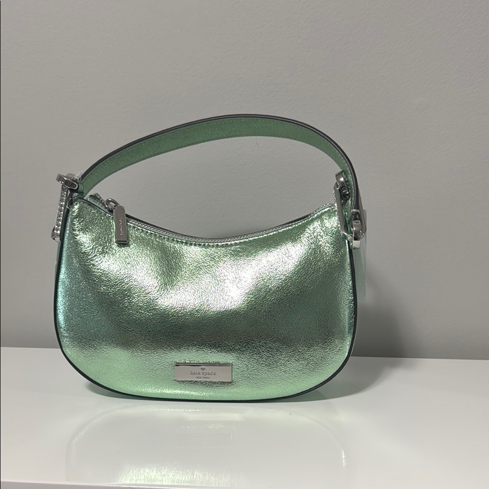 Kate Spade Green and Silver Crescent Shoulder Bag